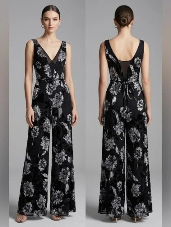WHBM White House Black Market Avery Floral Black Burnout Jumpsuit 6 - Picture 3 of 11